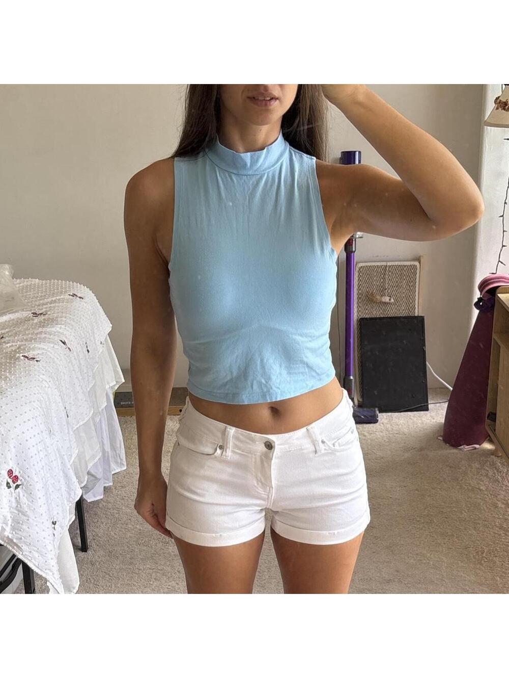 Wild Fable Blue Mock Neck Cropped Tank Top Size Medium